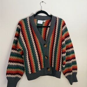 Lush Green and Red Retro Cardigan Sweater